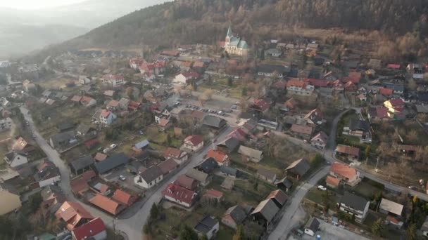 Letecký Pohled Obec Lanckorona Polsku Tradiční Vesnice Starými Domy — Stock video