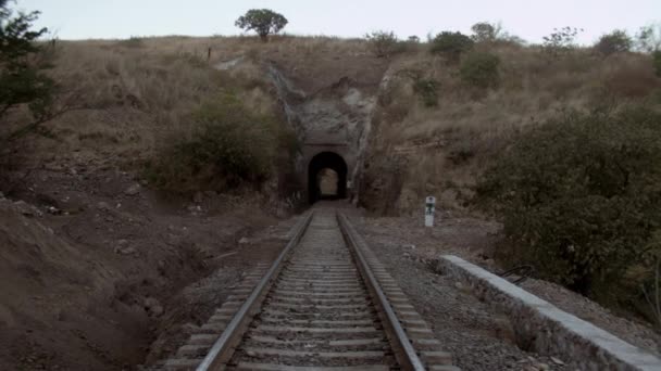 Railroad Tracks Tunnel Alongside Country — Video Stock