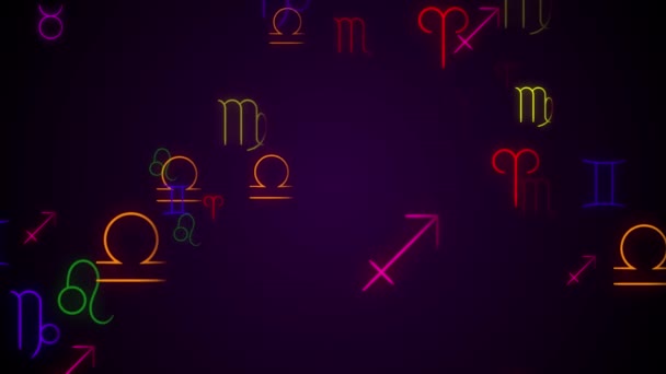 Zodiac Sign Icon Symbols Neon Style Seamles Background Loop Astrology — Stockvideo