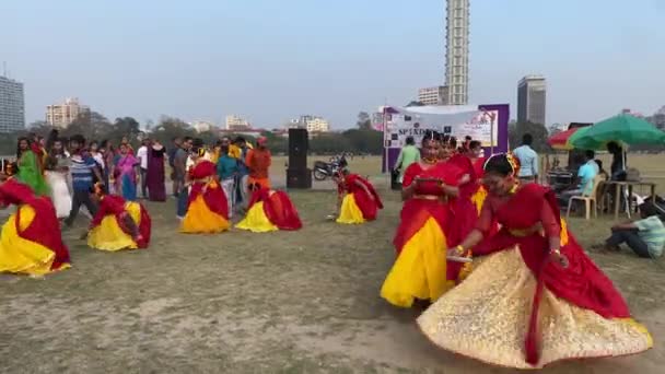 Celebration Dance Music Colorful Costume Festival Color Called Holi Basanta — Vídeo de Stock