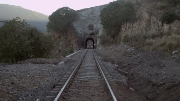 Railroad Tracks Tunnel Alongside Country — Video Stock