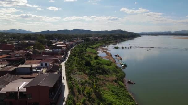 Imágenes Aeroportuarias Para Revelar Calle Caminante Chiang Khan Luego Laos — Vídeo de stock