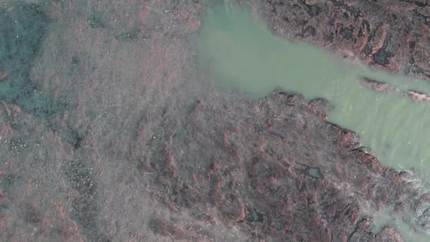 Aerial Top Fly Rock Coastline Showing Rockpools Seabirds Rhossili Gower — Stock Video