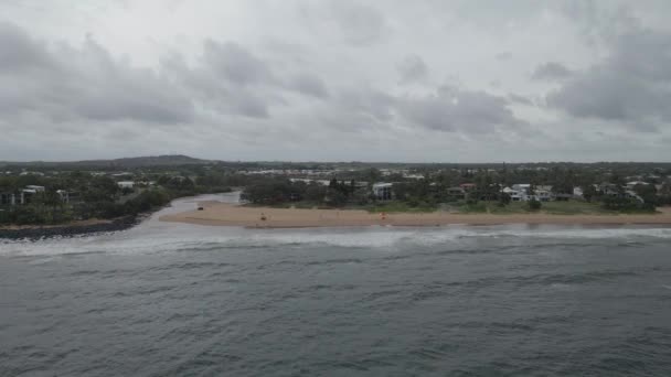 Aerial View Coastline Bargara Queensland Australia Cloudy Day Drone Shot — Stock Video