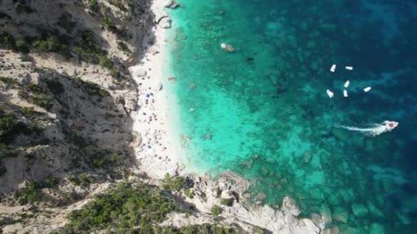 Aereo Top Video Drone Paradiso Tropicale Spiaggia Turchese Nel Mediterraneo — Video Stock