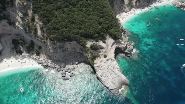 Aerial Drone Video Tropical Paradise Turquoise Coast Mediterranean Sardinia Costa — Stockvideo