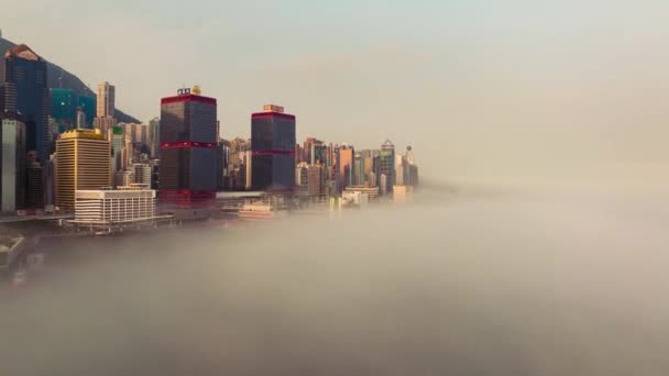 Hyperlapse Hong Kong City Sea Cloud Harbour Dji Mavic3 Drone — стоковое видео