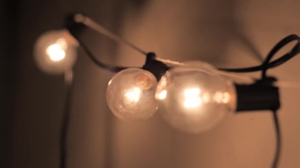 Opknoping Indoor String Licht Decoratie Close Hand Held — Stockvideo