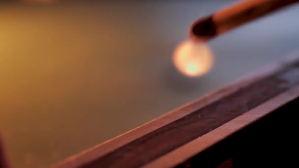 Fire Matchstick Ignition Match Smoke Selective Focus Slowmotion — Stock Video
