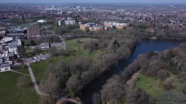 Aerial View Reading Egyetemi Kampusz Városi Tavasz Tél — Stock videók