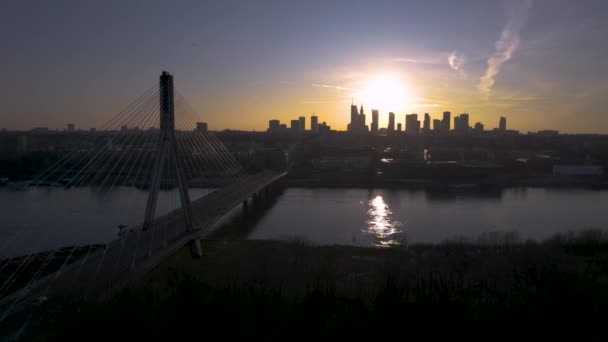 Onward Aerial Drone Shot Sunset Warsaw Capital City Largest City — Vídeos de Stock