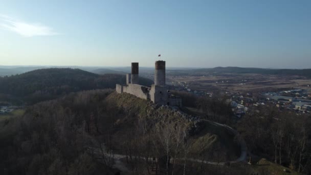 Rearward Aerial Drone Shot Chciny Royal Castle Revealing All Landscape — Video Stock