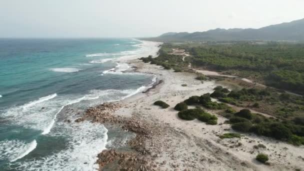 Αεροφωτογραφία Drone Πάνω Από Την Παραλία Της Θάλασσας Ισχυρά Κύματα — Αρχείο Βίντεο