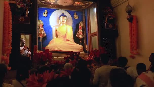 Altın Buda Heykeli Keşişin Günlük Dini Ayinini Yaptığı Mahabodhi Tapınağındaki — Stok video