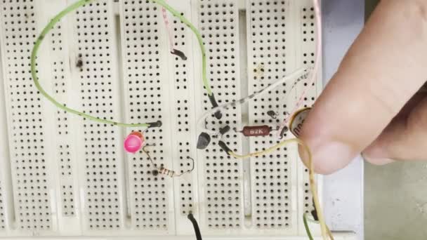 Engineer Hand Testing Capacitive Touch Button Electronic Breadboard — Vídeo de Stock