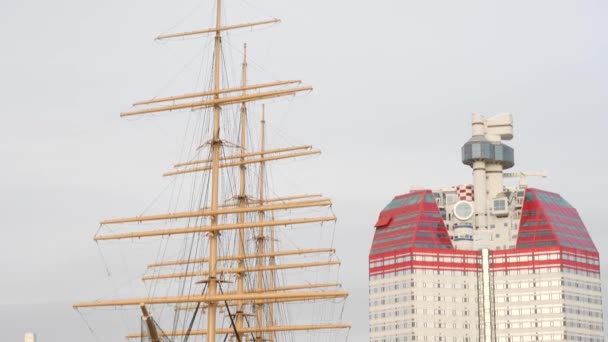 Barken Viking Ship Förvandlas Till Hotellet Göteborgs Hamn Nära Lilla — Stockvideo