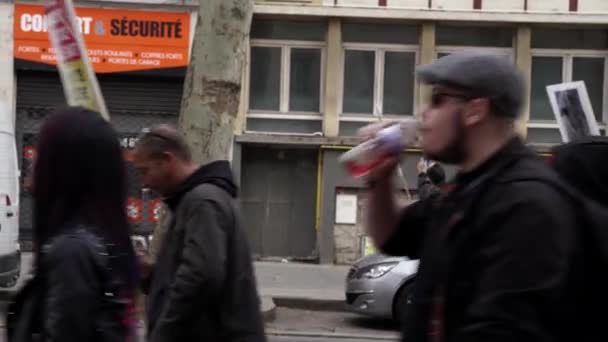 Protesters Holding Posters Walking Street Lyon France — Vídeos de Stock