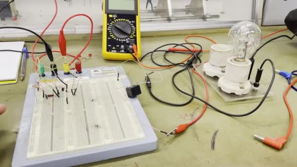 Electronic Touch Capacitor Component Experiment Breadboard Circuit — Video Stock