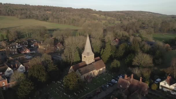 Golden Light Evening Aerial James Church Shere Guildford — Stock videók