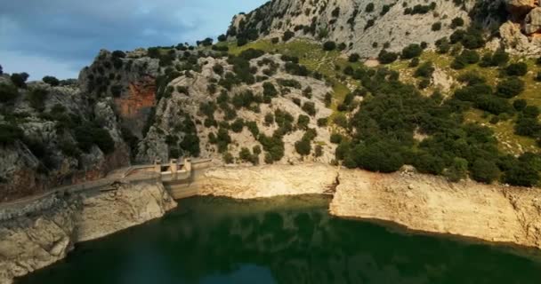 Gorg Blau Dam Mallorca Κατά Διάρκεια Της Ξηρασίας Χαμηλή Στάθμη — Αρχείο Βίντεο