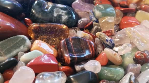 Colourful Assortment Tumbled Shiny Polished Crystal Spiritual Gemstone Agate — Vídeo de stock