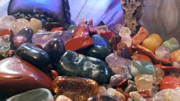 Assortment Colourful Tumbled Shiny Polished Crystal Gemstone Agate — Vídeo de Stock