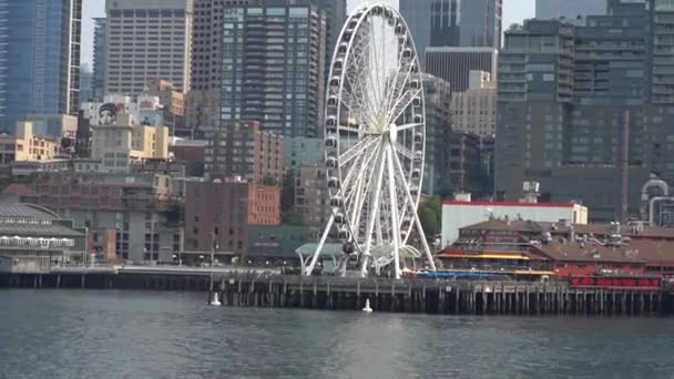 Seattle Great Wheel Ferris Wheel Cityscape — Stock videók