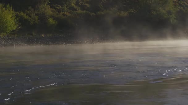 Dense Fog Moving Flowing Waters Limay River Patagonia Argentine — Stock videók