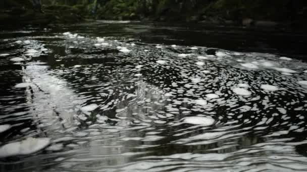Swirling Bubbles White Foam Floats Surface Dark Black Water Scottish — стоковое видео