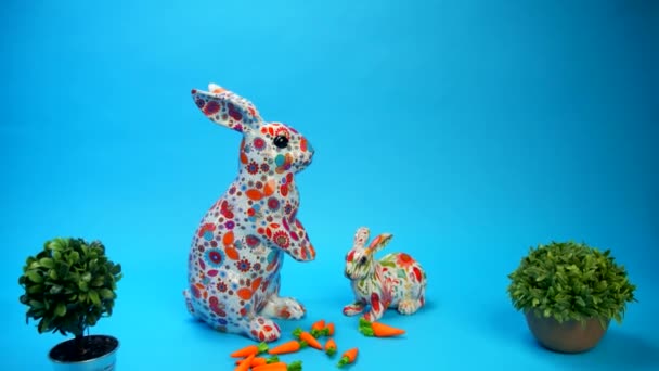 View Decorated Bunniess Easter Celebrations Home Blue Background Traditional Easter — Stock video