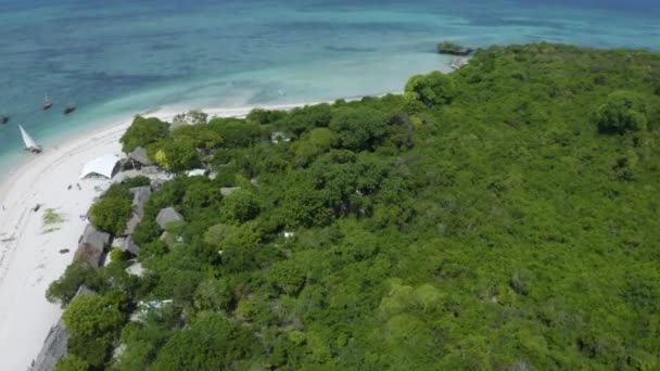 Αλιευτικό Χωριό Στην Τροπική Ζούγκλα Ακτή Του Ωκεανού Αγκυροβολημένα Σκάφη — Αρχείο Βίντεο