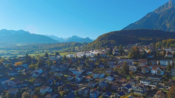 Flygfoto Över Spiez Schweiz För Turism Restips Europa — Stockvideo