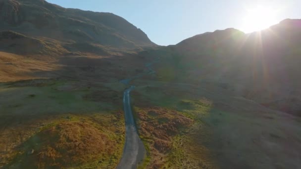 Hardknott Pass Lake District Unesco National Park Aerial Sunrise Push — Stock Video