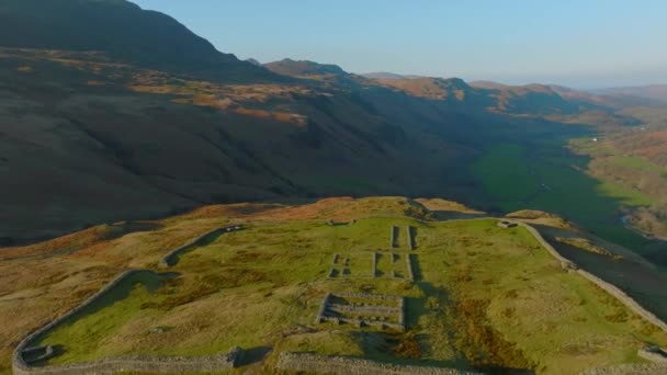 Hardknott Pass Roman Fort Lake District Unesco Nemzeti Park Légi — Stock videók