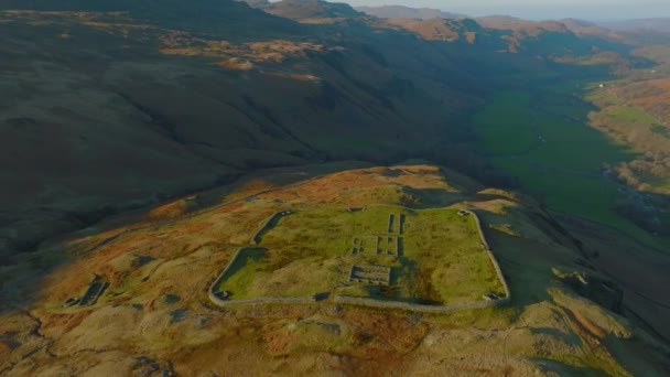 Hardknott Pass Lake District Unesco National Park Aerial Sunrise Rotation — Vídeos de Stock