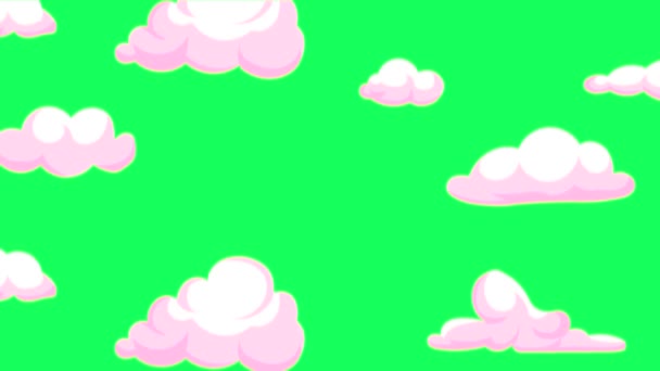 动画蓬松的粉色云彩在绿色屏幕上由下到上移动 — 图库视频影像