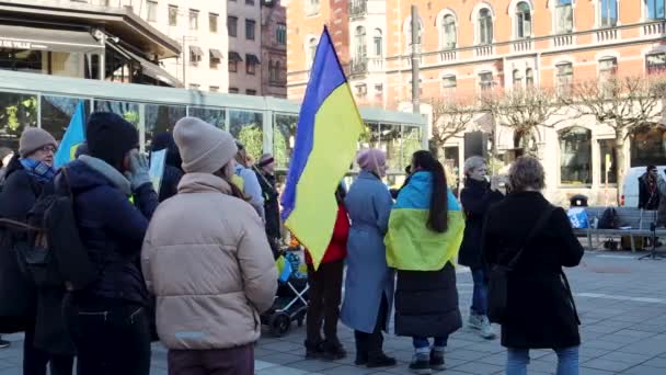 Women Ukrainian Flags Rally Russian Invasion Static — Stockvideo