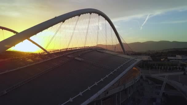 Letecké Záběry Poblíž Olympijského Stadionu Aténách Řecko Při Západu Slunce — Stock video