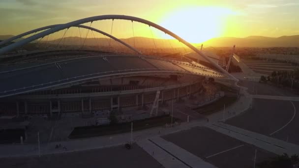 Filmové Záběry Olympijského Stadionu Aténách Řecko Západ Slunce — Stock video