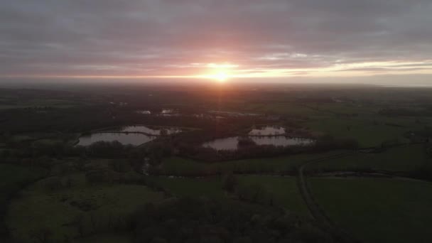 Sunset Aerial Lancashire England Ponds Autumn Evening — Wideo stockowe