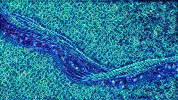 Seamless Loop Abstract Spiral Animation Blue Green Moving Particles Fiber — Stock Video