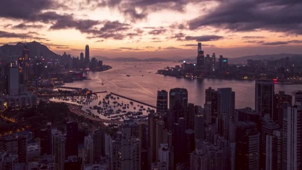 Hyperlapse Hong Kong Miasta Godzinach Wieczornych Dji Mavic3 — Wideo stockowe