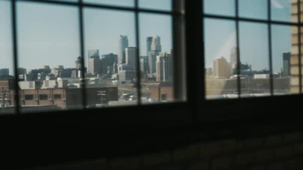 Downtown Minneapolis Skyline Window City Condo Minnesota — Vídeos de Stock