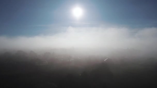 Aerial Sideways Dolly Sunny Morning Thick Layer Fog Gower Drone — Stockvideo