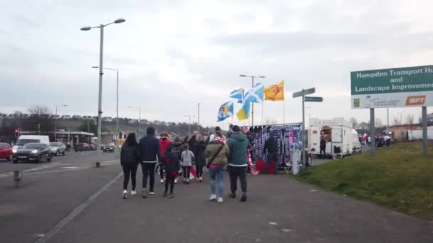 Pov Football Fans Going Hampden Park — Stockvideo