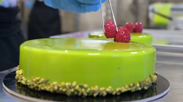 Green Cake Berries Step Step Recipe Italian Pastry Laboratory — стокове відео