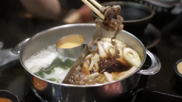 Grönsak Kött Fläsk Rutschkana Hotpot Asiatiska Köket — Stockvideo