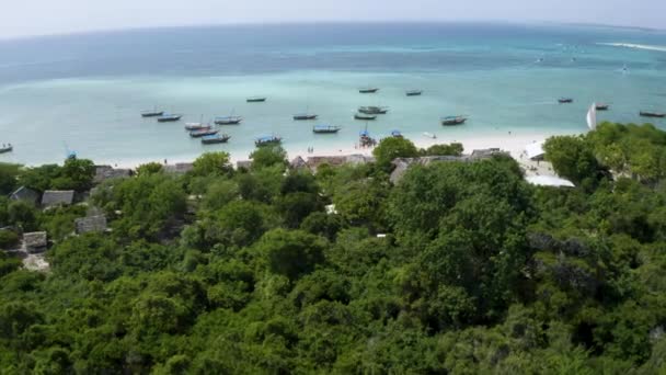 Barcos Anclados Puerto Del Pueblo Pescadores Tropicales Más Allá Selva — Vídeos de Stock