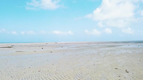 Sand Sky Tide Outflow Panoramic View Zanzibar Beach Indian Ocean — стокове відео