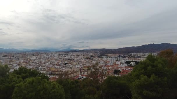 Gyönyörű Magas Panoráma Kilátás Felhős Nap Felett Malaga Spanyolország — Stock videók